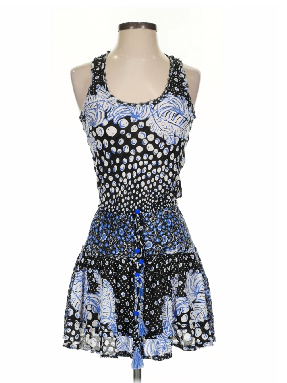POUPETTE ST BARTH Kila Mini Dress in White Navy Galaxy Floral Dress Tie Waist Sm